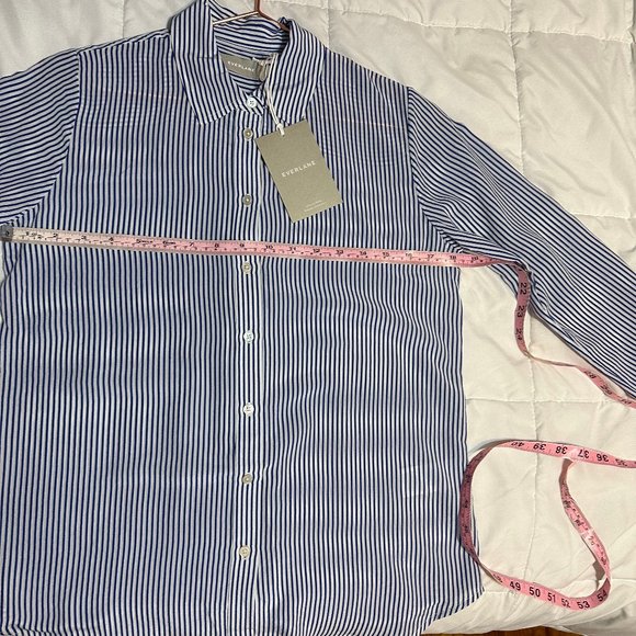 Everlane | The Washable Clean Silk Relaxed Shirt in Blue/White - Picture 7 of 8